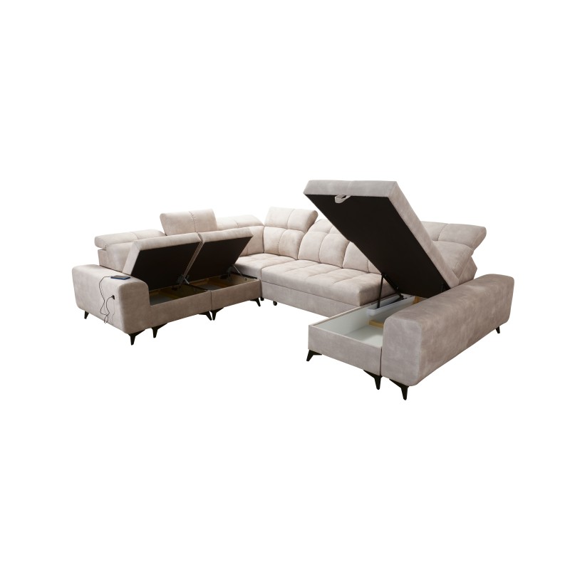 Ecksofa in U-Form Ascot VIII mit Schlaffunktion | Samtstoff, Wave 15
