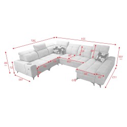 Ascot VIII U-shaped sectional sofa with sleeping function | Velvet Fabric, Wave 15