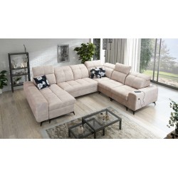 U-shaped corner sofa Ascot VIII with a sleeping function | Velvet fabric, Wave 2