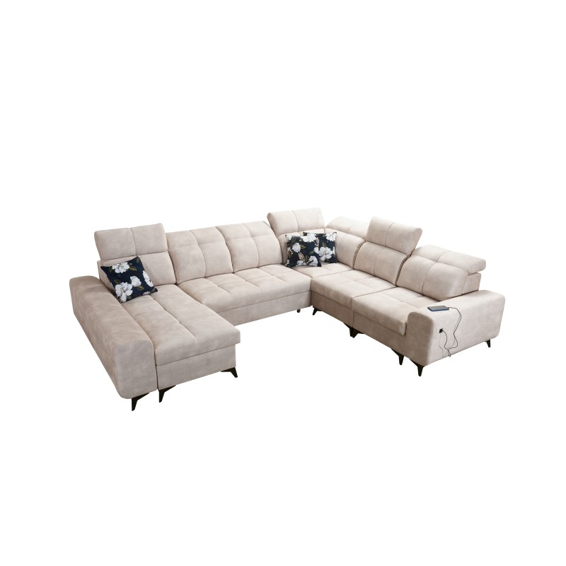 U-shaped corner sofa Ascot VIII with a sleeping function | Velvet fabric, Wave 4