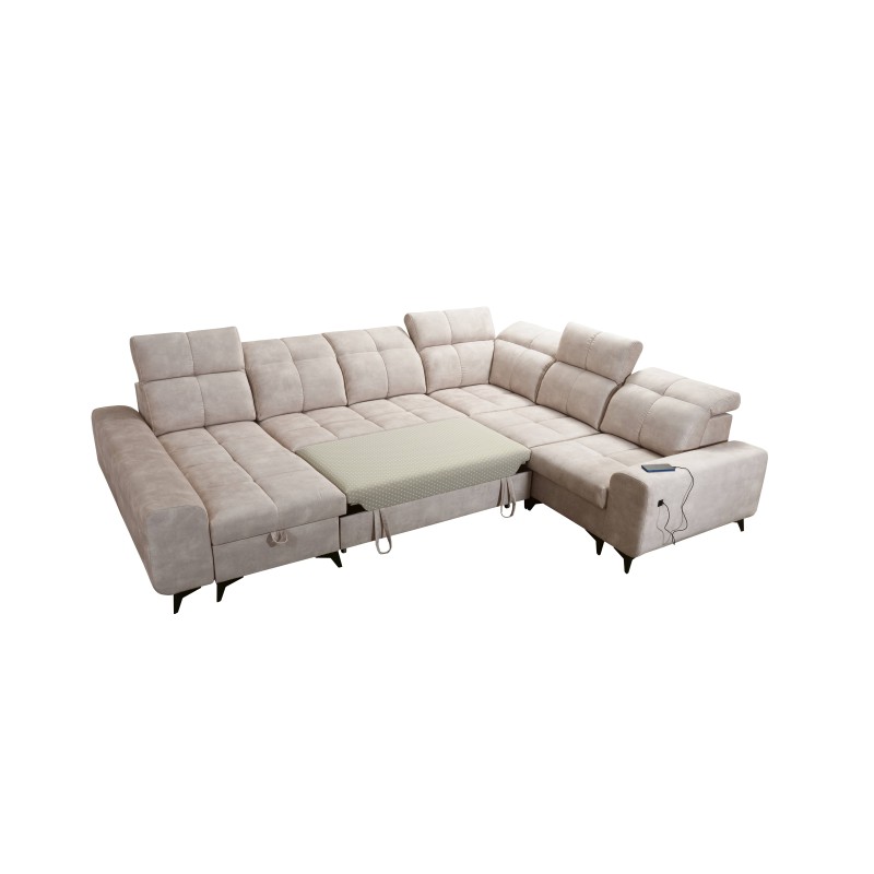 U-shaped corner sofa Ascot VIII with a sleeping function | Velvet fabric, Wave 5