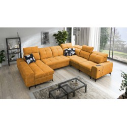 U-shaped corner sofa Ascot VIII with a sleeping function | Velvet fabric, Wave 5