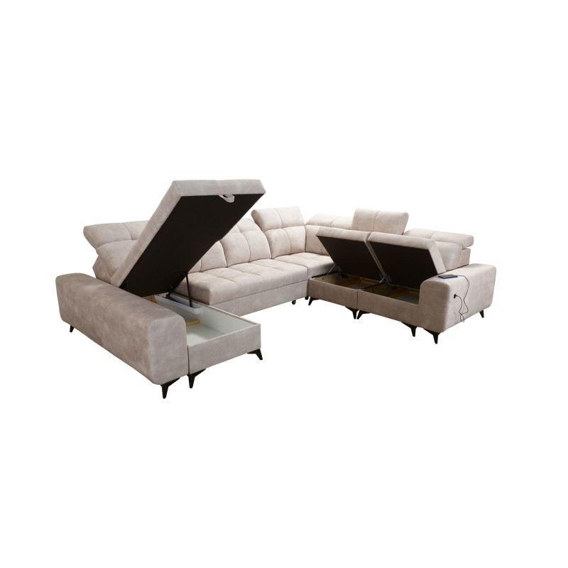 U-förmiges Ecksofa Ascot VIII mit Schlaffunktion | Samtstoff, Wave 11