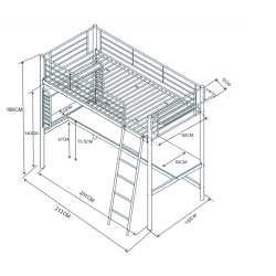 Hochbett mit Schreibtisch 90x200 (weiß)
