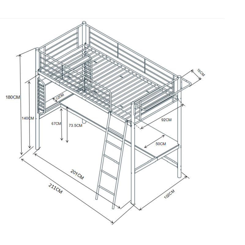 Bunk bed with desk 90x200 (white)