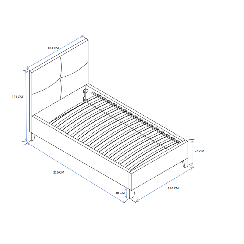 Cama tapizada 90x200 (gris)