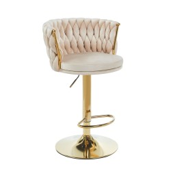 Beige velvet bar stool (gold frame)