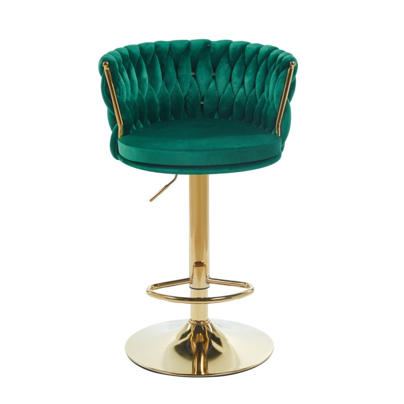 Taburete alto de terciopelo verde (estructura dorada)
