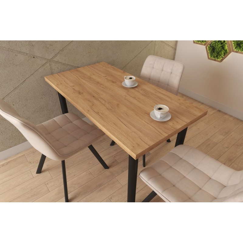 Stół (dąb złoty craft + nogi I czarny mat) 67x128