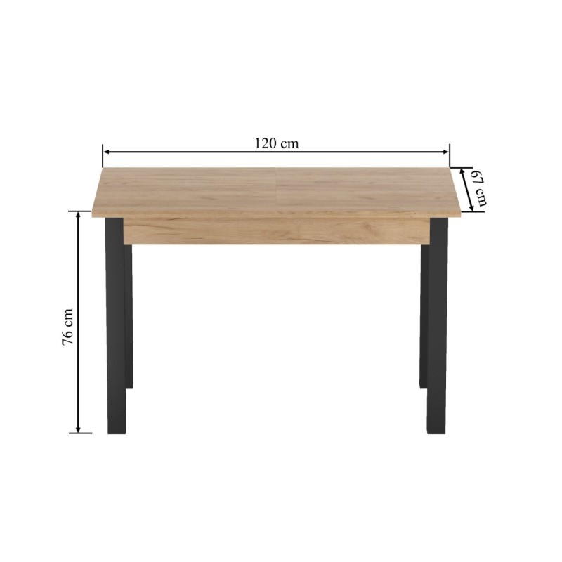 Mesa extensible (roble dorado artesanal/negro) 67x120(160)