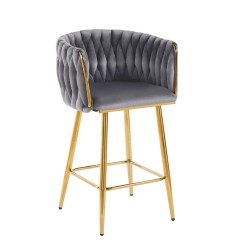 Gray velvet bar stool (gold frame)