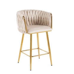 Beige velvet bar stool (gold frame)