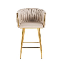 Barhocker Samt Beige (goldenes Gestell)