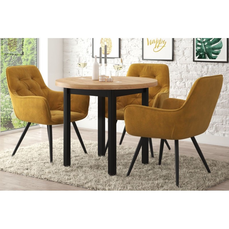 Runder Tisch (goldene Eiche Craft/schwarz) Ø80