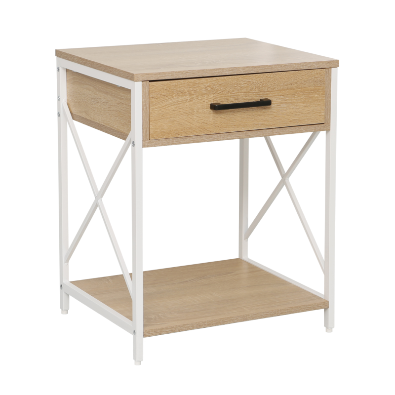 Mesa de noche (roble natural/estructura blanca)