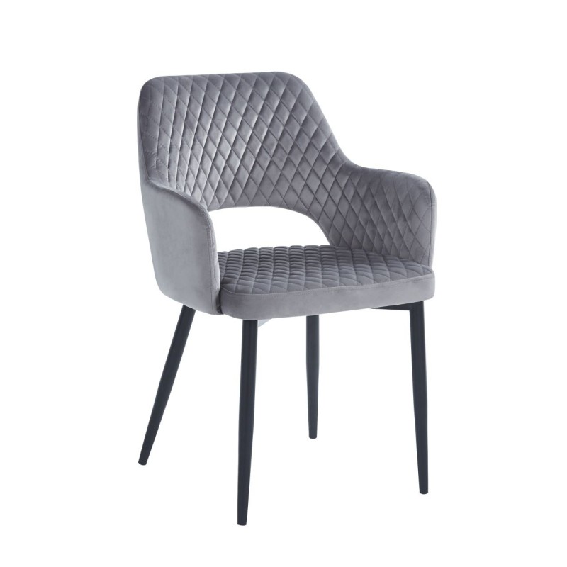 Silla de terciopelo (gris) - estructura negra