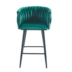 Green velvet bar stool (black frame)