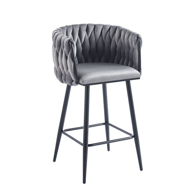 Gray velvet barstool (black frame)
