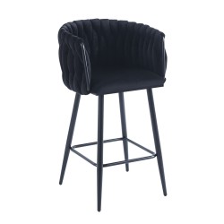 Black velvet bar stool (black frame)