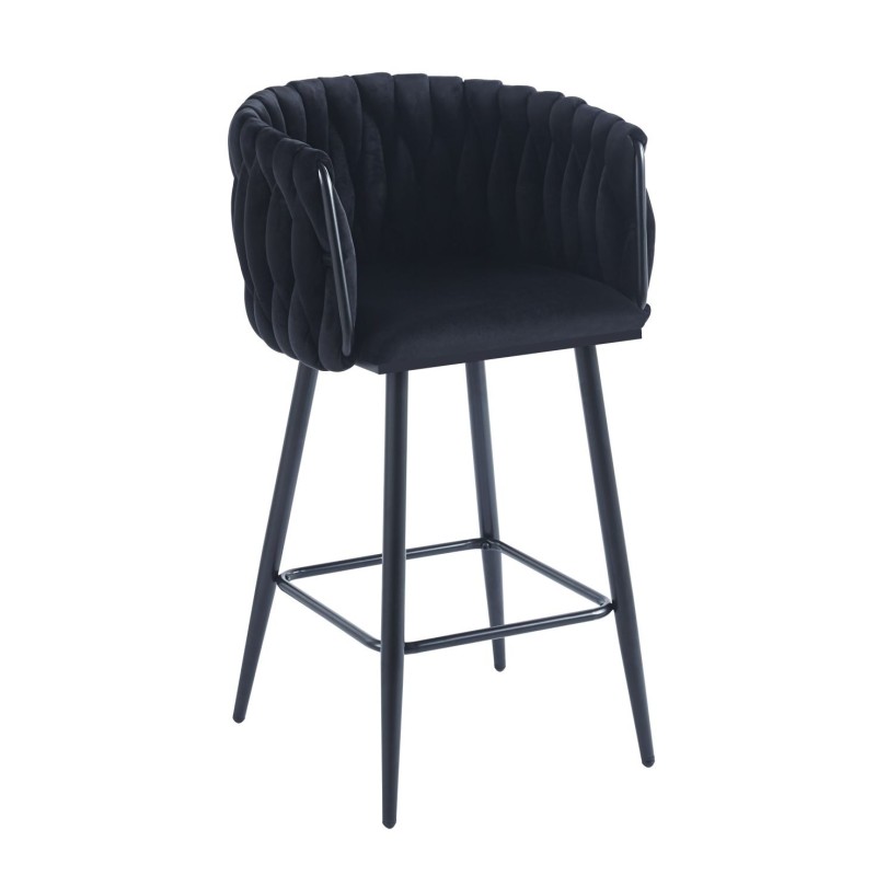 Black velvet bar stool (black frame)