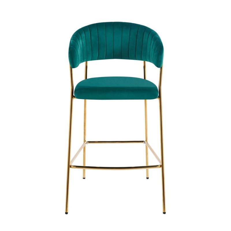 Green velvet bar stool (gold frame)