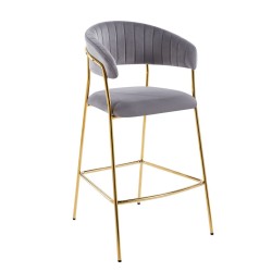 Gray velvet bar stool (gold frame)