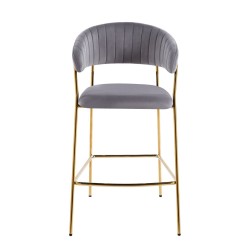 Taburete de terciopelo gris (estructura dorada)