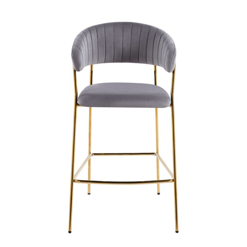 Taburete de terciopelo gris (estructura dorada)