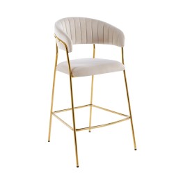 Beige velvet bar stool (gold frame)
