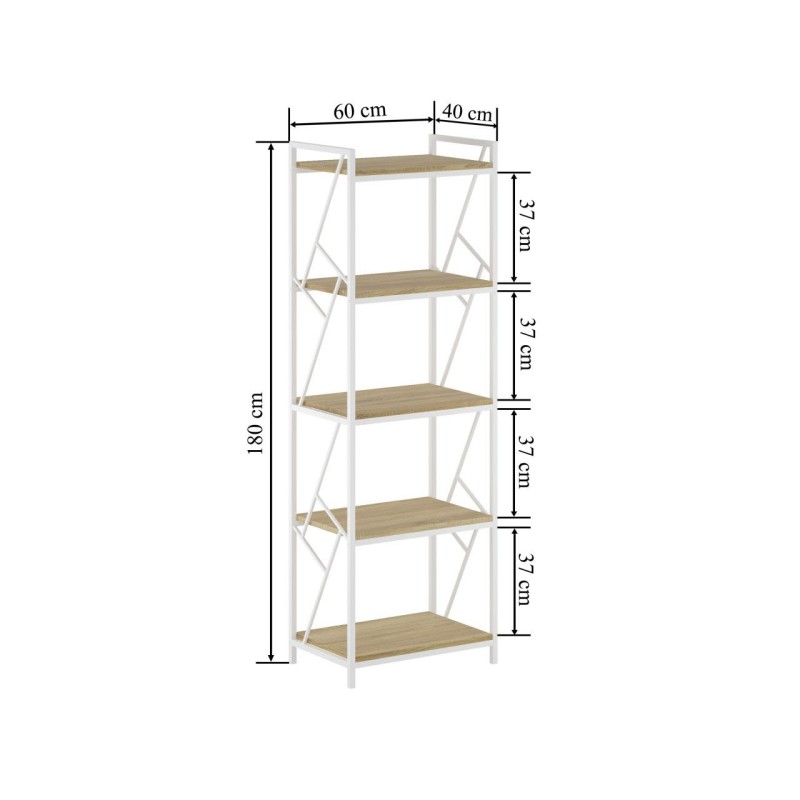 Estantería R2-FX (5P) (roble natural/estructura blanca)