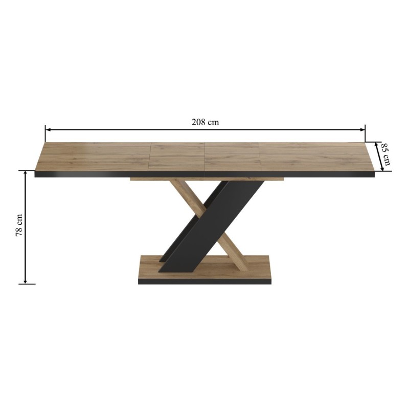 Extendable table (oak wotan/black) 85x138(208)