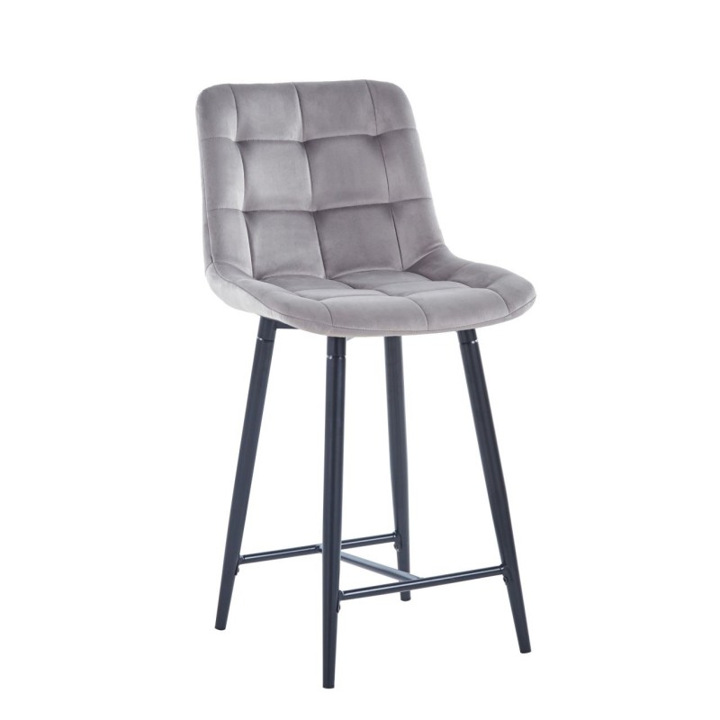 Taburete de terciopelo gris (estructura negra)