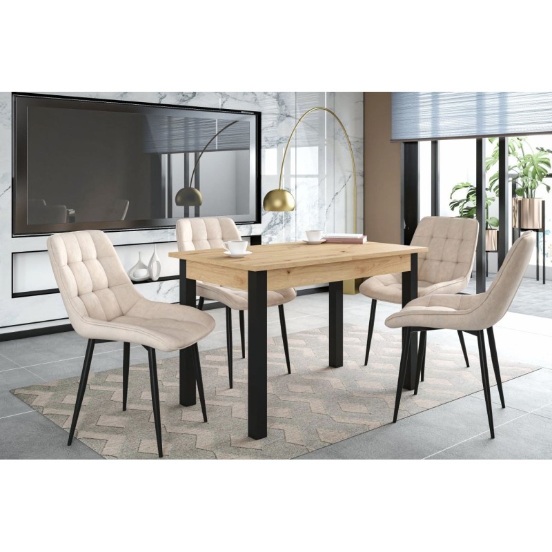 Ausziehbarer Tisch (Eiche Artisan + Schwarz) 120(160)x70