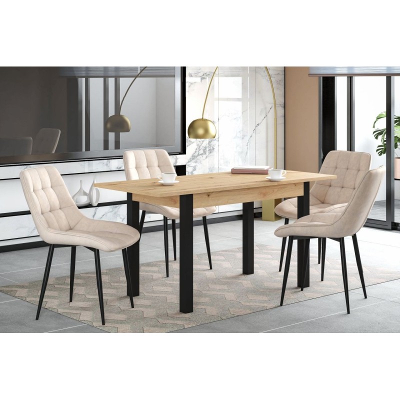 Ausziehbarer Tisch (Eiche Artisan + Schwarz) 120(160)x70