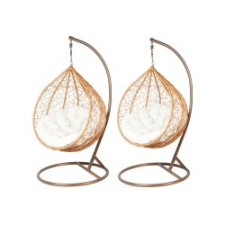Hanging garden chairs - natural/brown (beige seat) - set 1+1