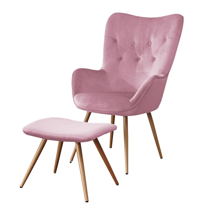 Sillón de terciopelo + reposapiés (rosa)