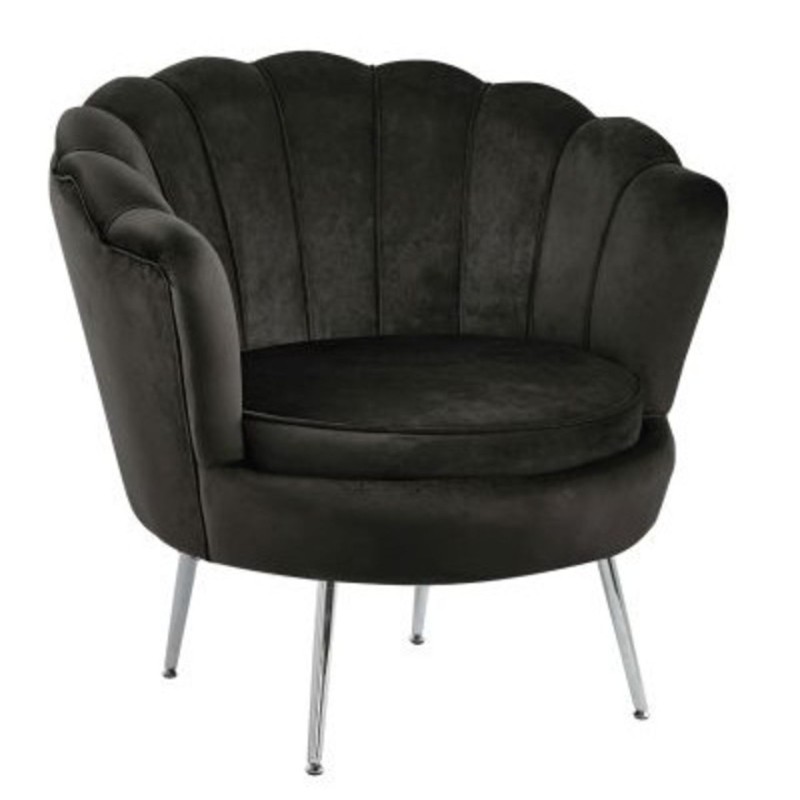 Velvet armchair (black) /silver legs/