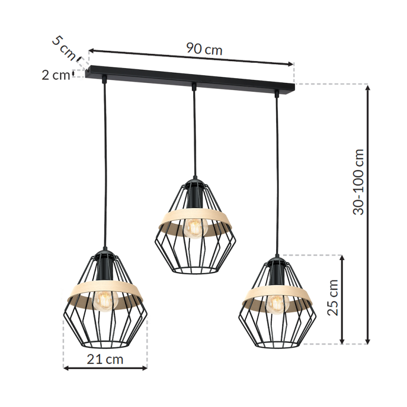 CLIFF BLACK Pendant Lamp 3xE27