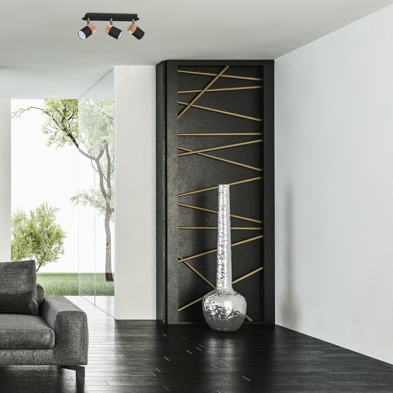 Deckenleuchte JOKER BLACK/WOOD 3xGU10