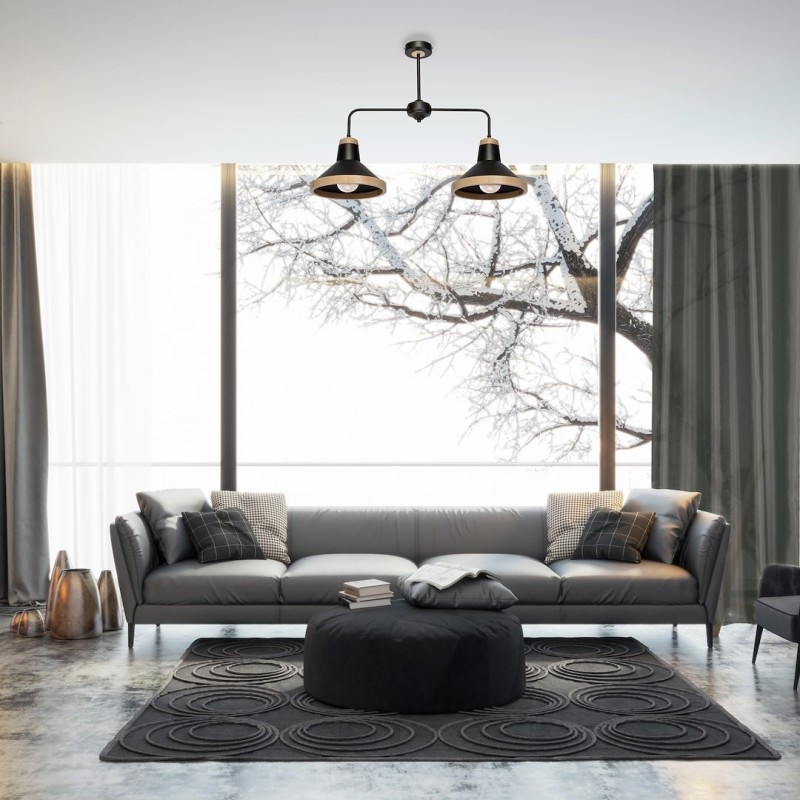 SALMA BLACK / WOOD Ceiling Lamp 2xE27