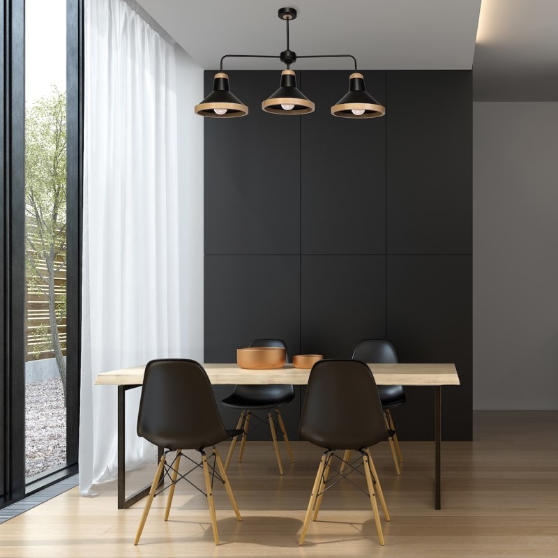 Стельова лампа SALMA BLACK / WOOD 3xE27