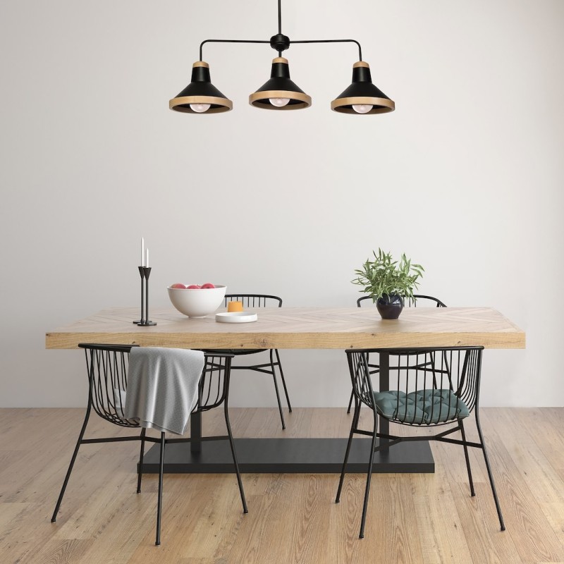 Ceiling lamp SALMA BLACK / WOOD 3xE27