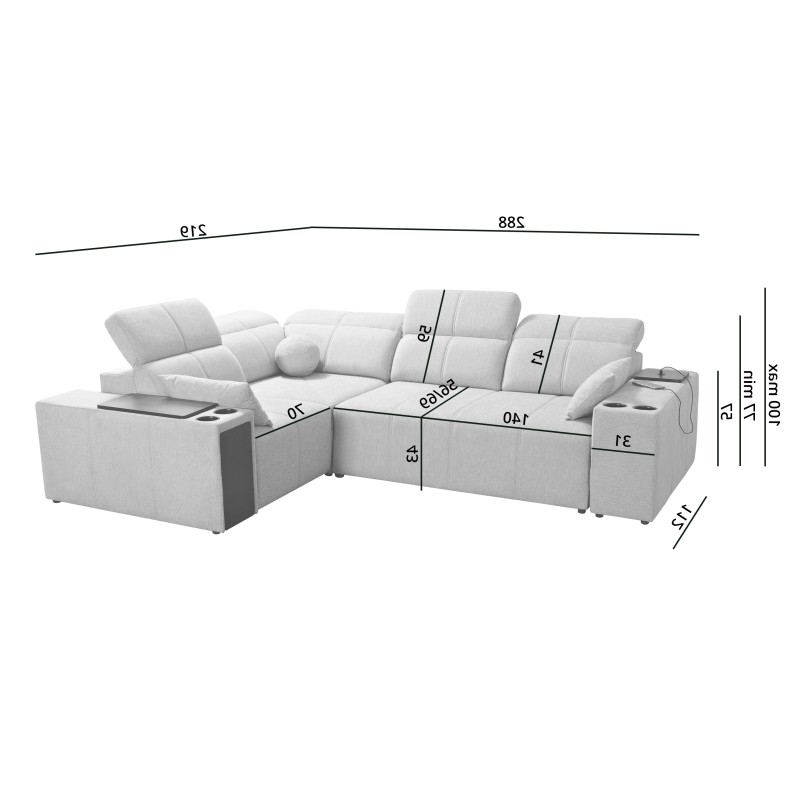 Milano II Corner Sofa with Sleeping Function – Woven Fabric, Verita 76 Verita 09