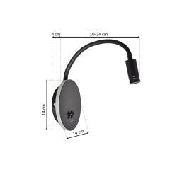 Nachttischlampe BASE 8W+2W SCHWARZ