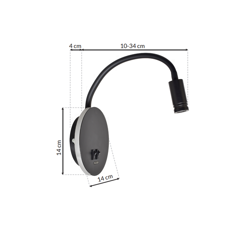 Lámpara de noche BASE 8W+2W NEGRA