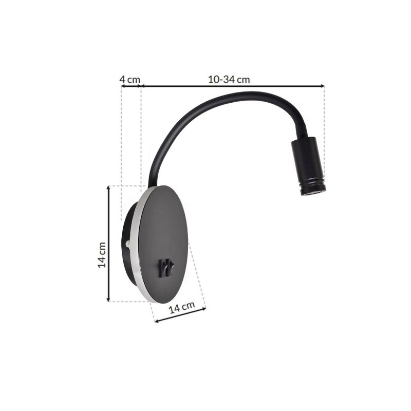 Nachttischlampe BASE 8W+2W SCHWARZ