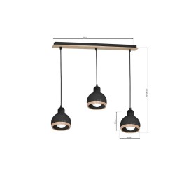 Pendant lamp OVAL BLACK 3xE27