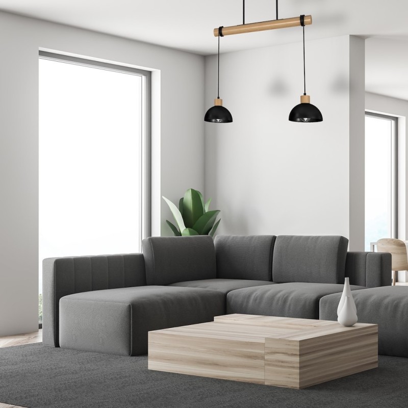 Lámpara colgante ERIK Negro/Madera 2xE27