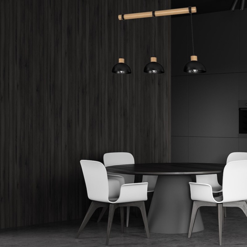 ERIK Black/Wood Pendant Lamp 3xE27
