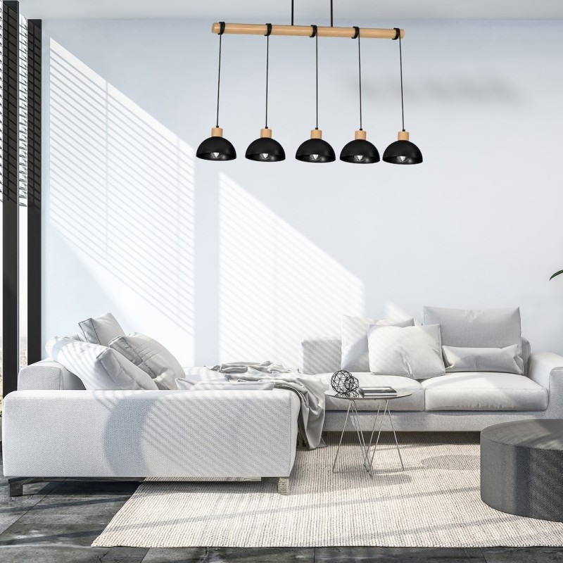 ERIK Black/Wood Pendant Lamp 5xE27